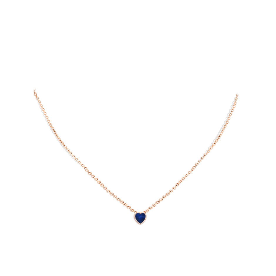 5mm AA Bezel-Set Solitaire Heart Blue Sapphire Pendant in Rose Gold body-neck