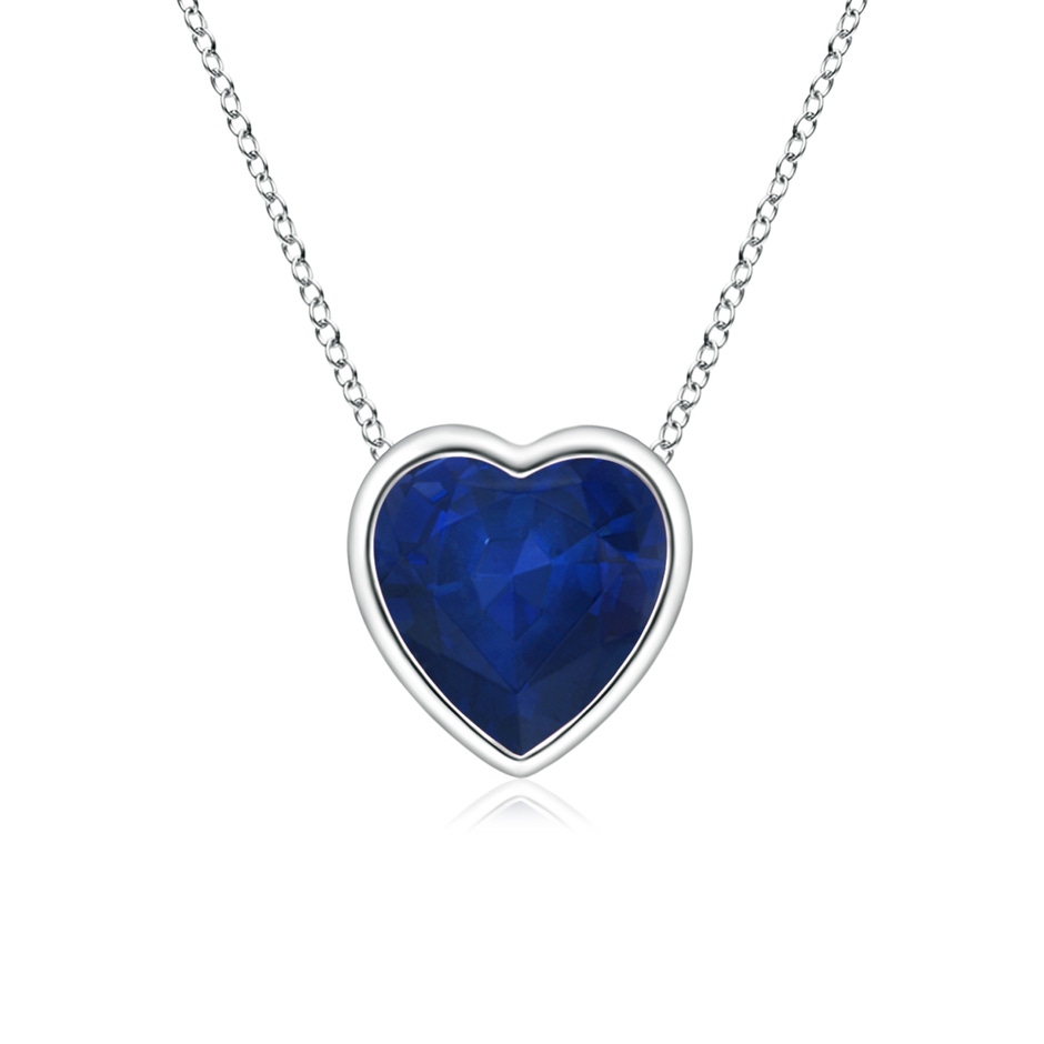 5mm AA Bezel-Set Solitaire Heart Blue Sapphire Pendant in White Gold 