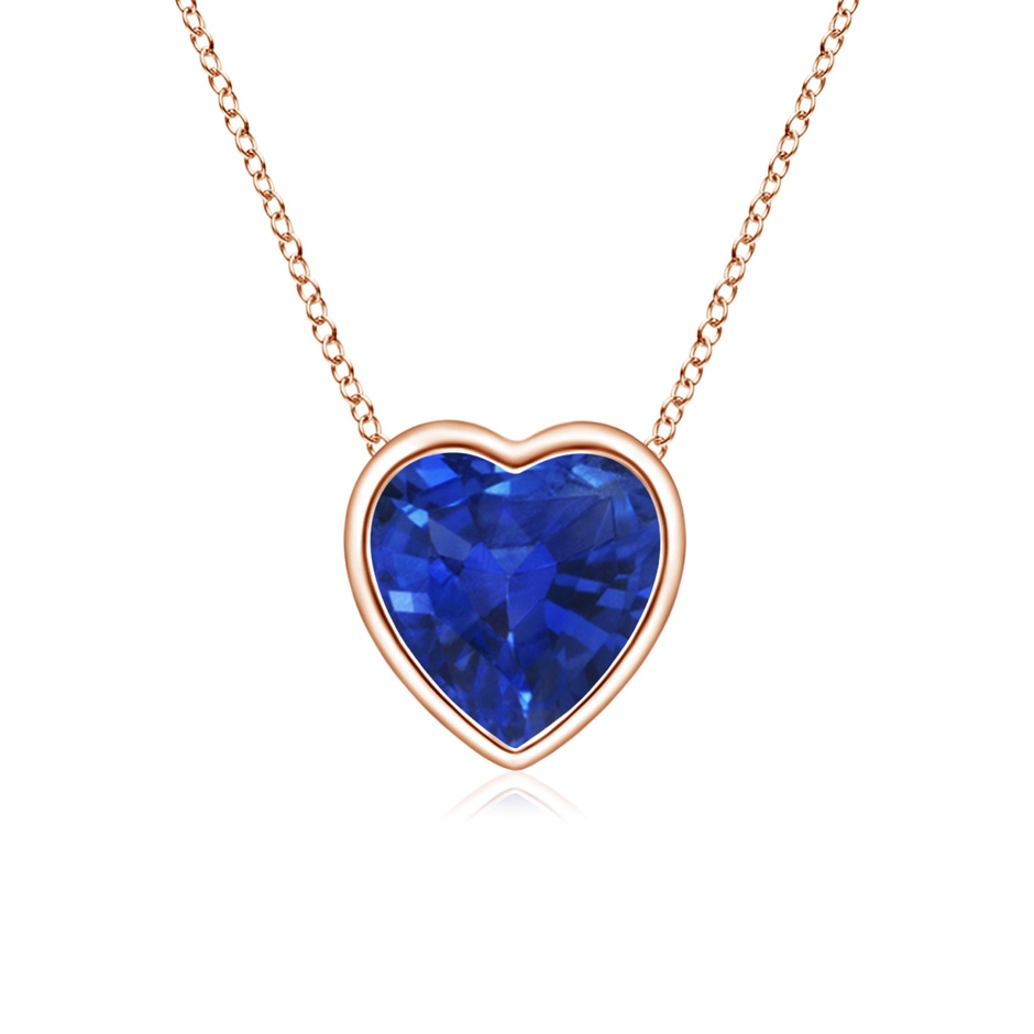 5mm AAA Bezel-Set Solitaire Heart Blue Sapphire Pendant in Rose Gold 