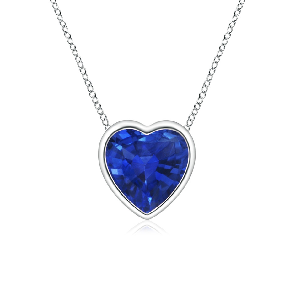 5mm AAA Bezel-Set Solitaire Heart Blue Sapphire Pendant in White Gold 
