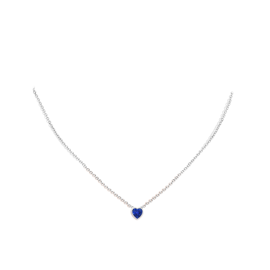 5mm AAA Bezel-Set Solitaire Heart Blue Sapphire Pendant in White Gold body-neck
