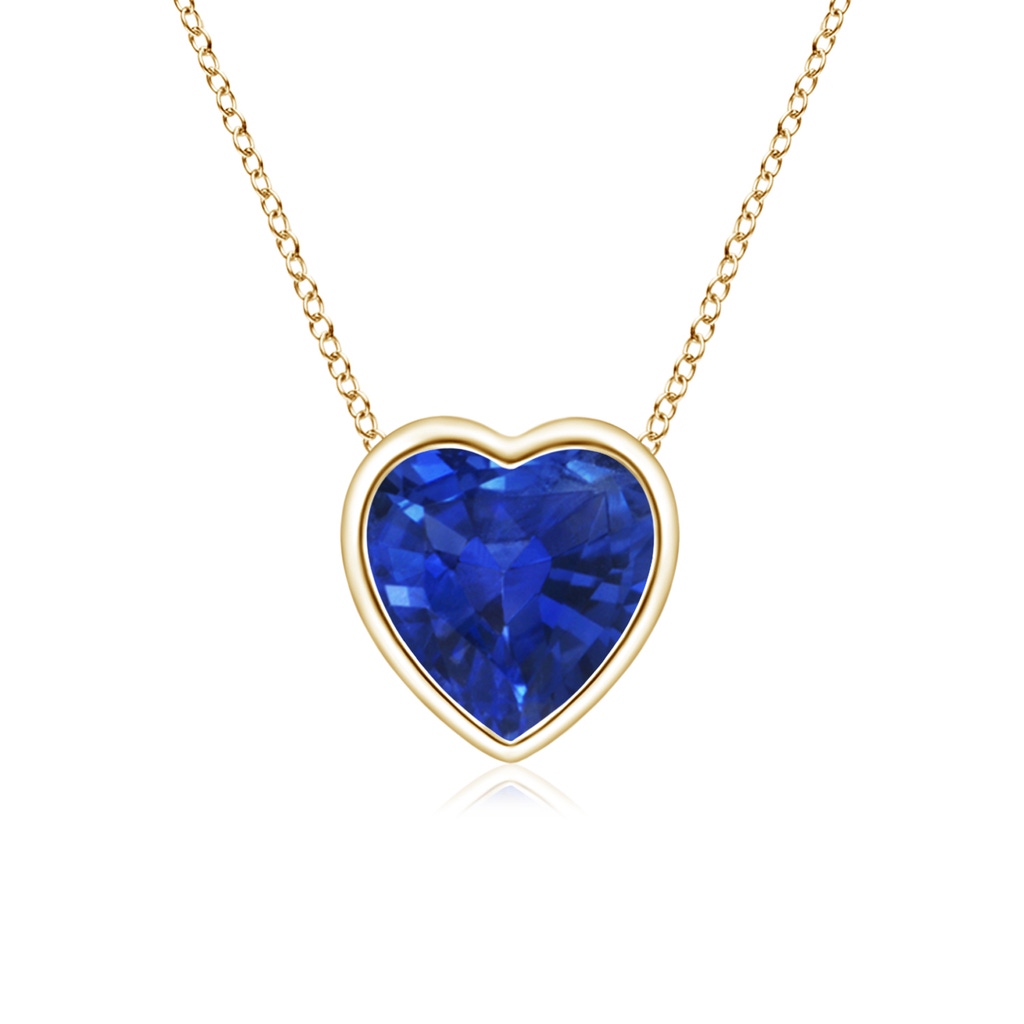 5mm AAA Bezel-Set Solitaire Heart Blue Sapphire Pendant in Yellow Gold