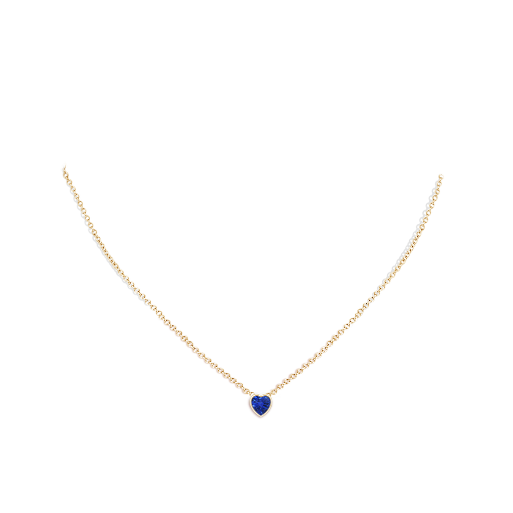 5mm AAA Bezel-Set Solitaire Heart Blue Sapphire Pendant in Yellow Gold Body-Neck