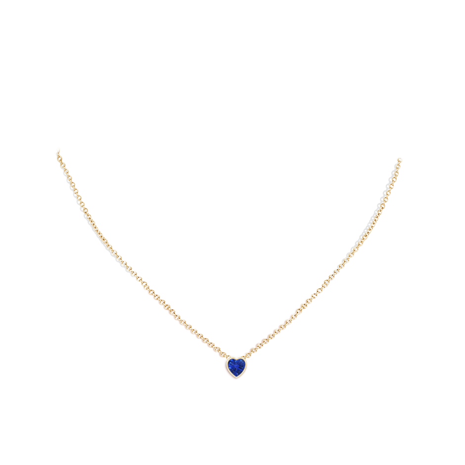 5mm AAA Bezel-Set Solitaire Heart Blue Sapphire Pendant in Yellow Gold body-neck