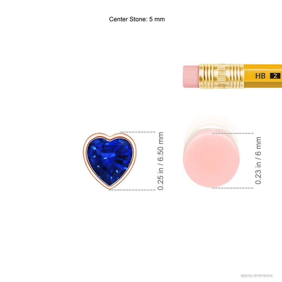 5mm AAAA Bezel-Set Solitaire Heart Blue Sapphire Pendant in Rose Gold ruler