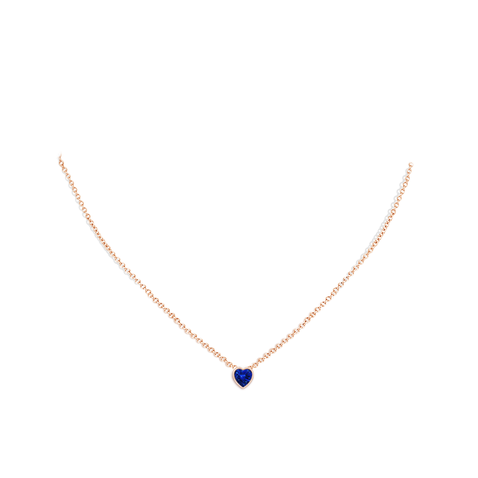 5mm AAAA Bezel-Set Solitaire Heart Blue Sapphire Pendant in Rose Gold body-neck