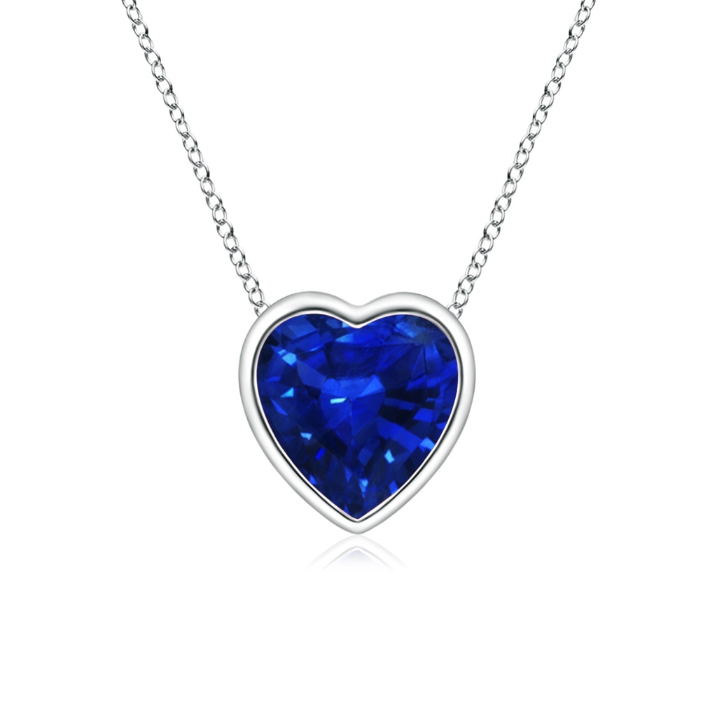 5mm AAAA Bezel-Set Solitaire Heart Blue Sapphire Pendant in White Gold
