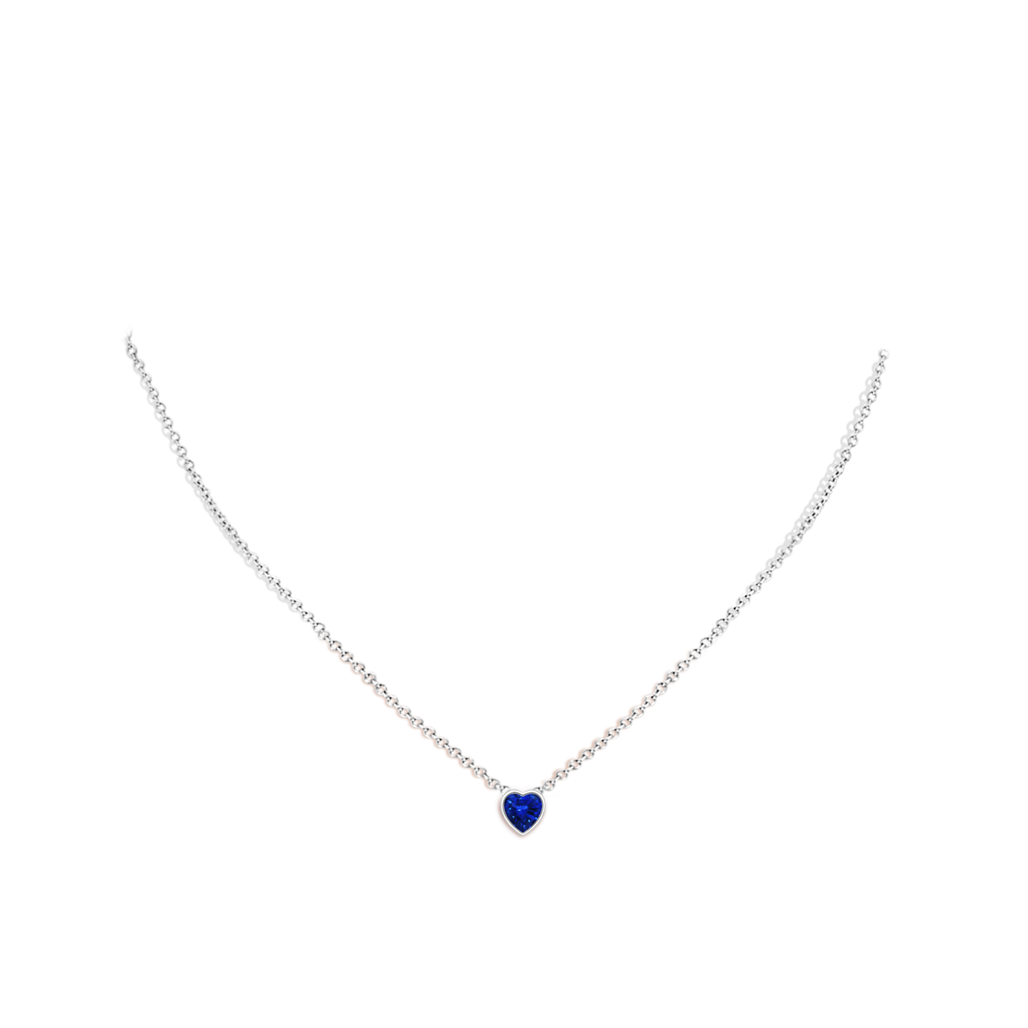 5mm AAAA Bezel-Set Solitaire Heart Blue Sapphire Pendant in White Gold - body_neck