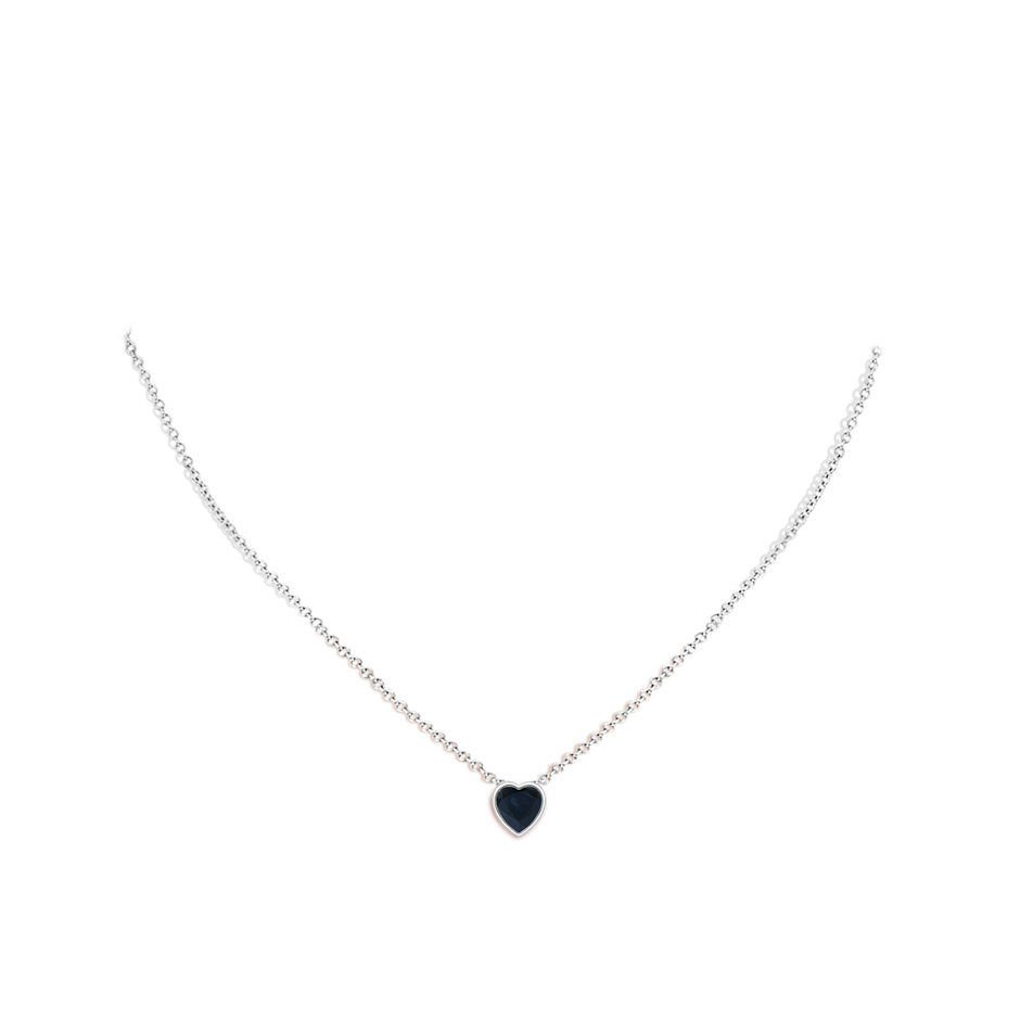 6mm A Bezel-Set Solitaire Heart Blue Sapphire Pendant in P950 Platinum body-neck