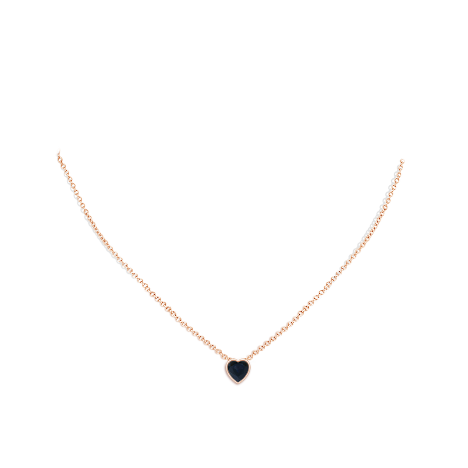 6mm A Bezel-Set Solitaire Heart Blue Sapphire Pendant in Rose Gold body-neck
