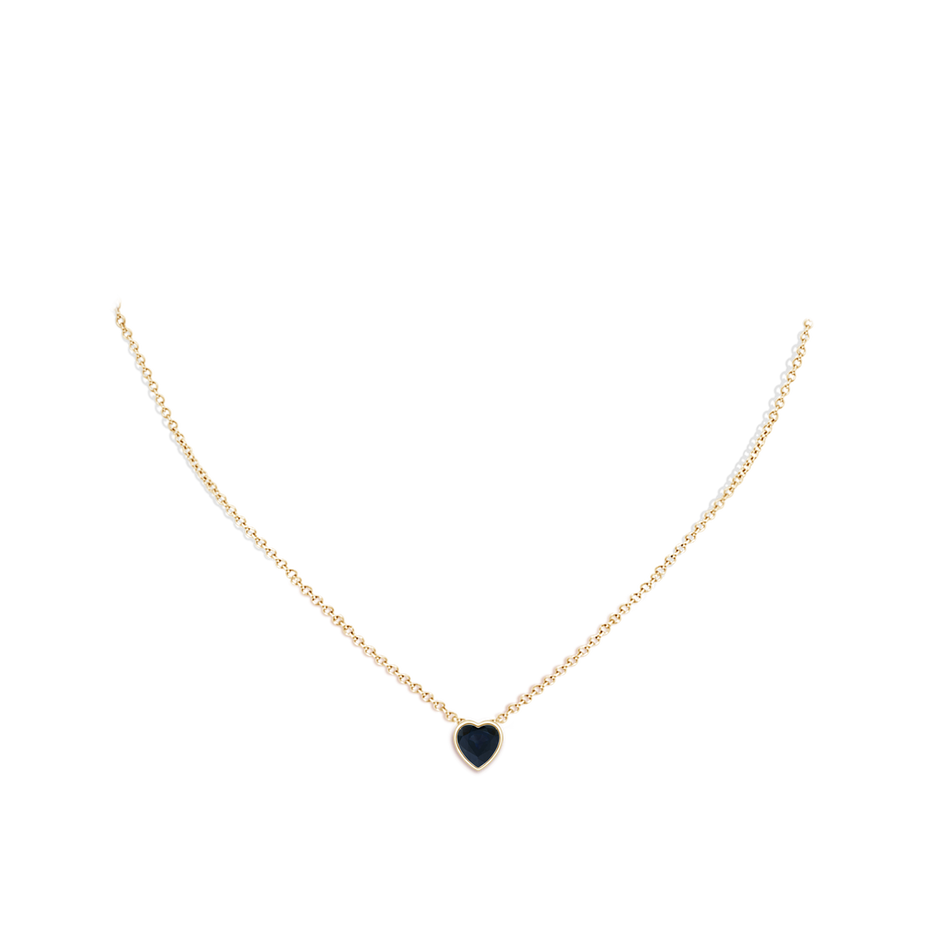 6mm A Bezel-Set Solitaire Heart Blue Sapphire Pendant in Yellow Gold body-neck
