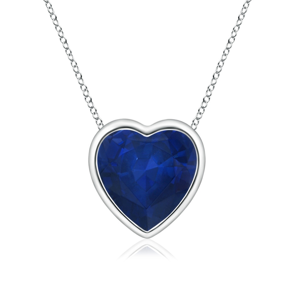 6mm AA Bezel-Set Solitaire Heart Blue Sapphire Pendant in White Gold 