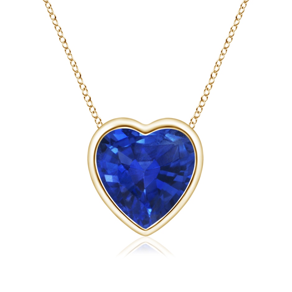 6mm AAA Bezel-Set Solitaire Heart Blue Sapphire Pendant in Yellow Gold 