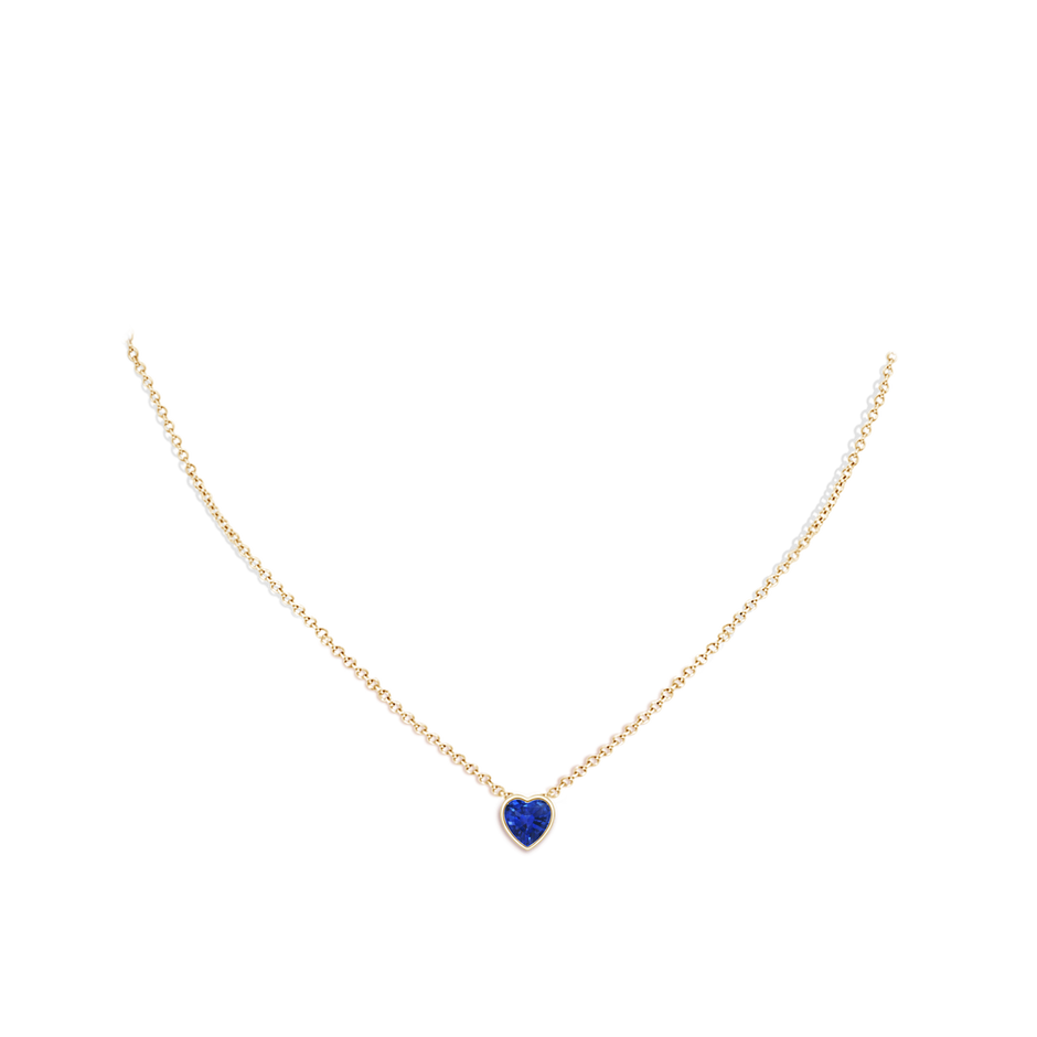 6mm AAA Bezel-Set Solitaire Heart Blue Sapphire Pendant in Yellow Gold body-neck