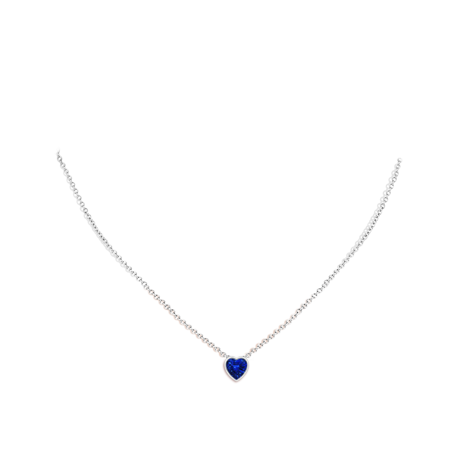 6mm AAAA Bezel-Set Solitaire Heart Blue Sapphire Pendant in P950 Platinum body-neck