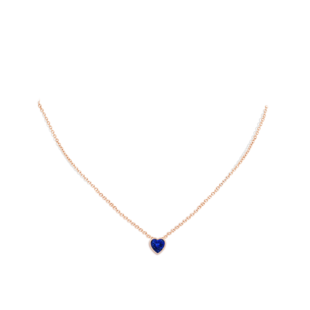 6mm AAAA Bezel-Set Solitaire Heart Blue Sapphire Pendant in Rose Gold Body-Neck