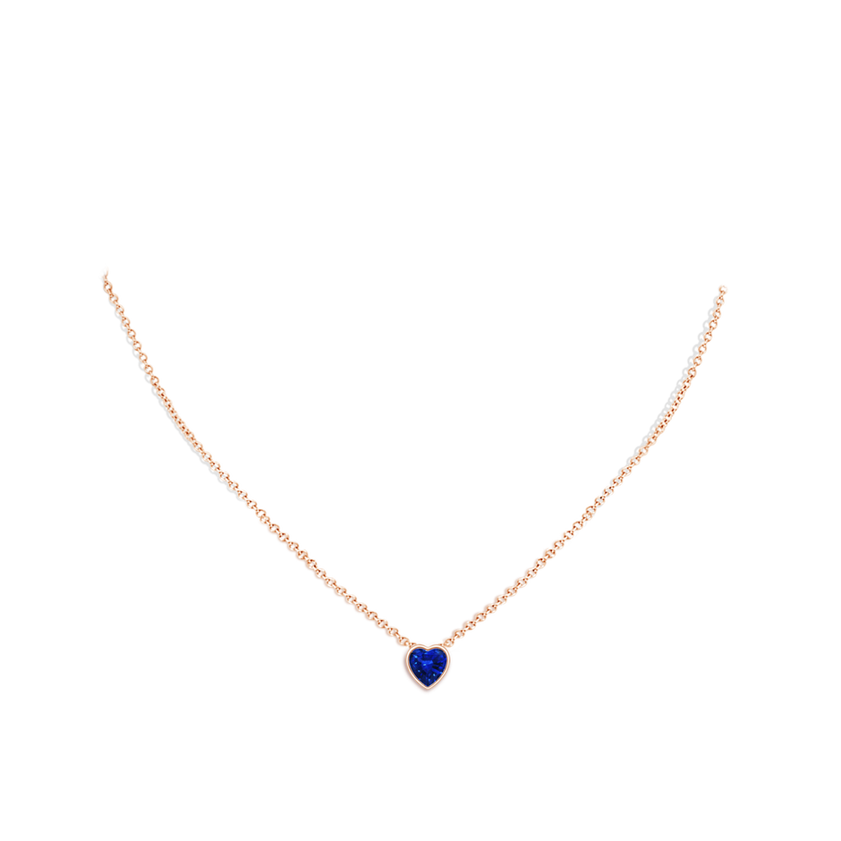 6mm AAAA Bezel-Set Solitaire Heart Blue Sapphire Pendant in Rose Gold body-neck