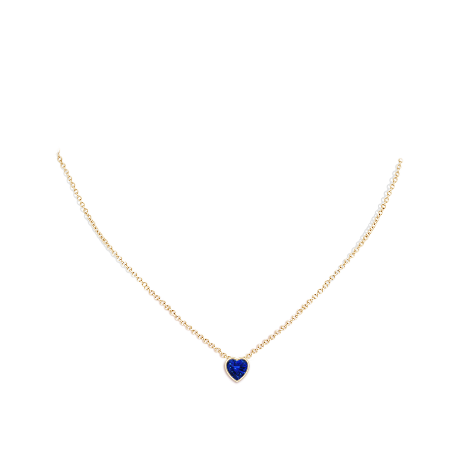 6mm AAAA Bezel-Set Solitaire Heart Blue Sapphire Pendant in Yellow Gold body-neck