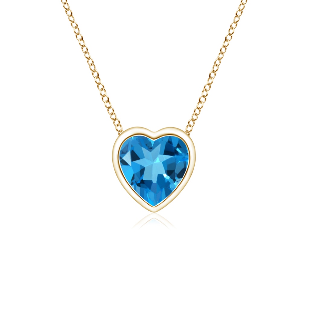 4mm AAAA Bezel-Set Solitaire Heart Swiss Blue Topaz Pendant in Yellow Gold