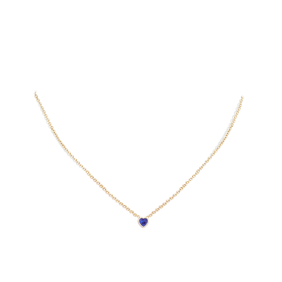 4mm AAAA Bezel-Set Solitaire Heart Tanzanite Pendant in 9K Yellow Gold body-neck