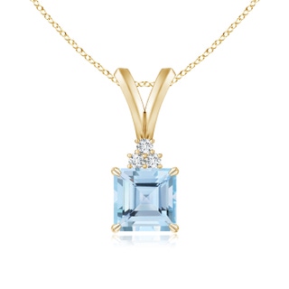 5mm AAA V-Bale Square Aquamarine Solitaire Pendant with Diamond in Yellow Gold
