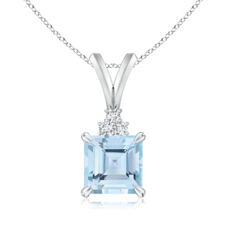 6mm AAA V-Bale Square Aquamarine Solitaire Pendant with Diamond in White Gold