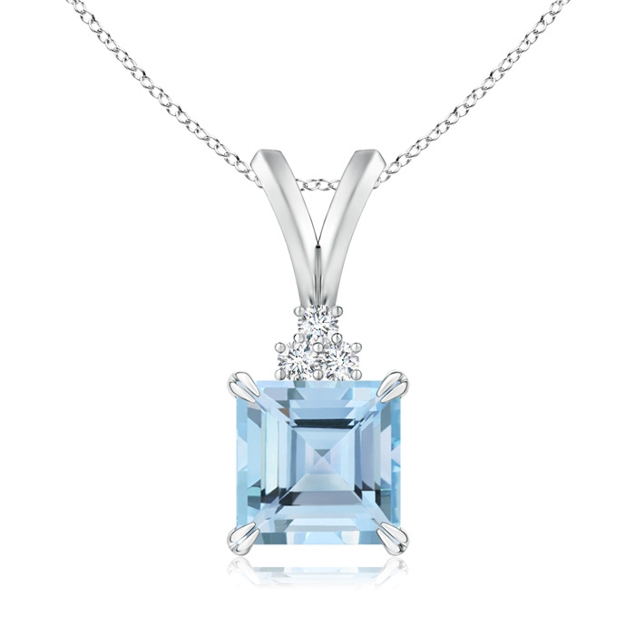6mm AAAA V-Bale Square Aquamarine Solitaire Pendant with Diamond in White Gold