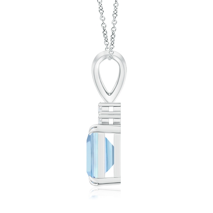6mm AAAA V-Bale Square Aquamarine Solitaire Pendant with Diamond in White Gold Product Image