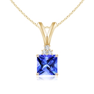 5mm AAA V-Bale Square Tanzanite Solitaire Pendant with Diamond in Yellow Gold