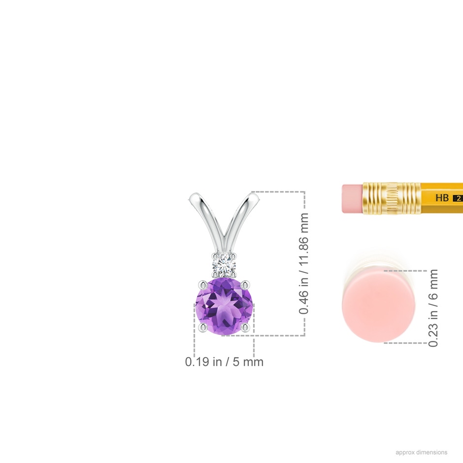 5mm A Round Amethyst Solitaire V-Bale Pendant with Diamond in P950 Platinum ruler