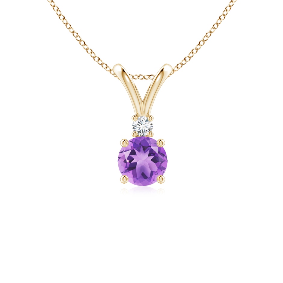 5mm A Round Amethyst Solitaire V-Bale Pendant with Diamond in Yellow Gold 