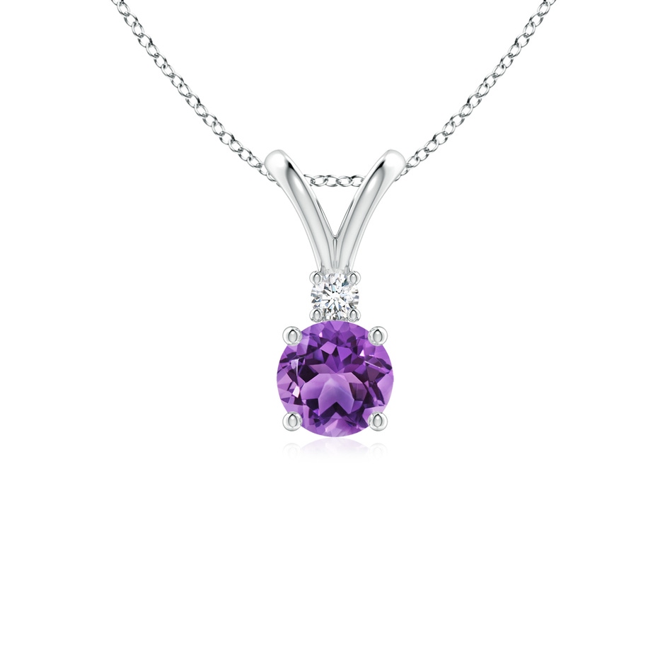 5mm AA Round Amethyst Solitaire V-Bale Pendant with Diamond in S999 Silver 
