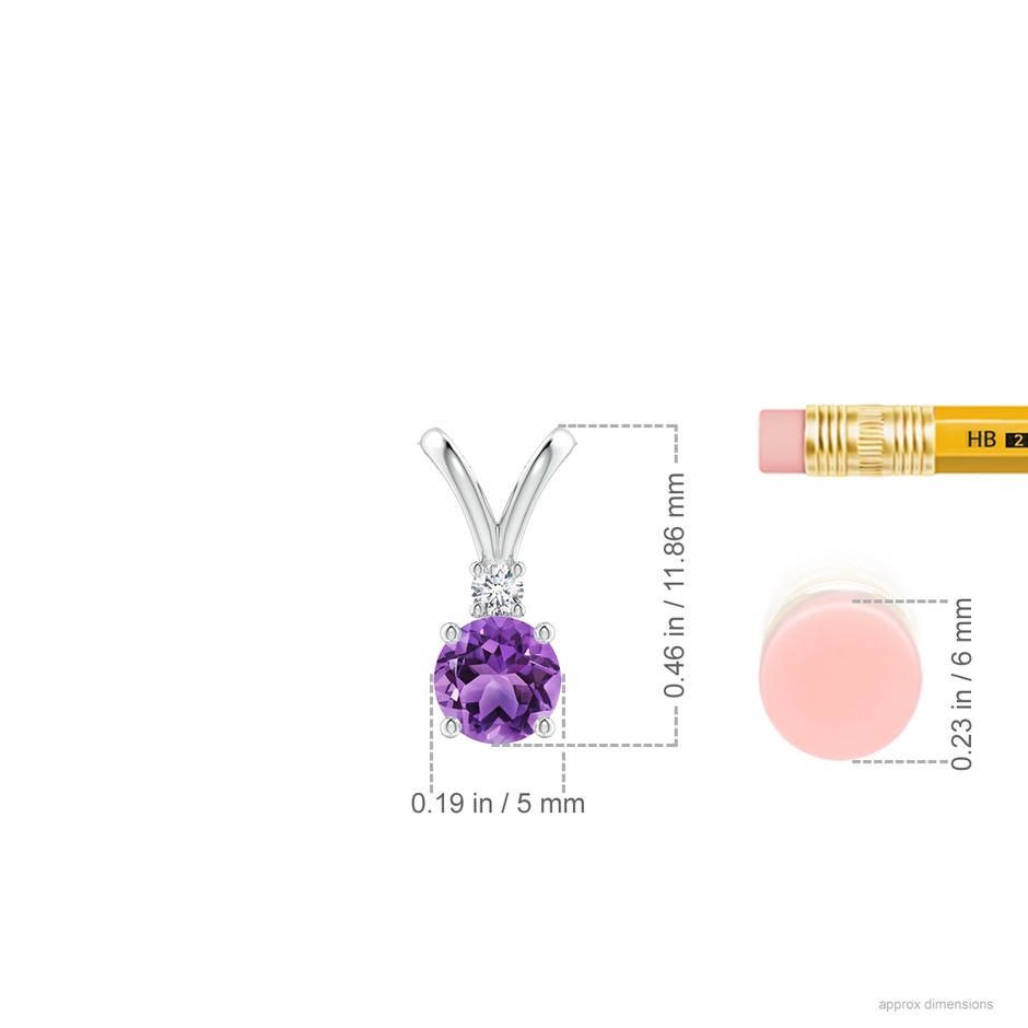 5mm AA Round Amethyst Solitaire V-Bale Pendant with Diamond in S999 Silver ruler