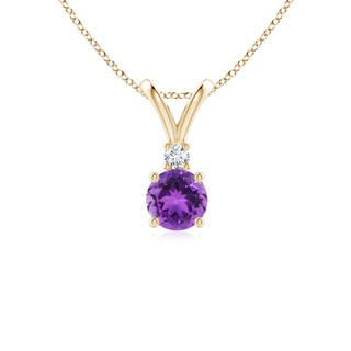 5mm AAA Round Amethyst Solitaire V-Bale Pendant with Diamond in 9K Yellow Gold