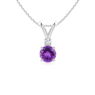 5mm AAA Round Amethyst Solitaire V-Bale Pendant with Diamond in S999 Silver