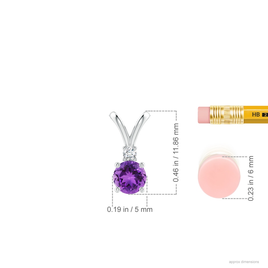 5mm AAA Round Amethyst Solitaire V-Bale Pendant with Diamond in White Gold ruler
