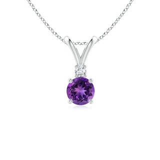 5mm AAAA Round Amethyst Solitaire V-Bale Pendant with Diamond in 9K White Gold
