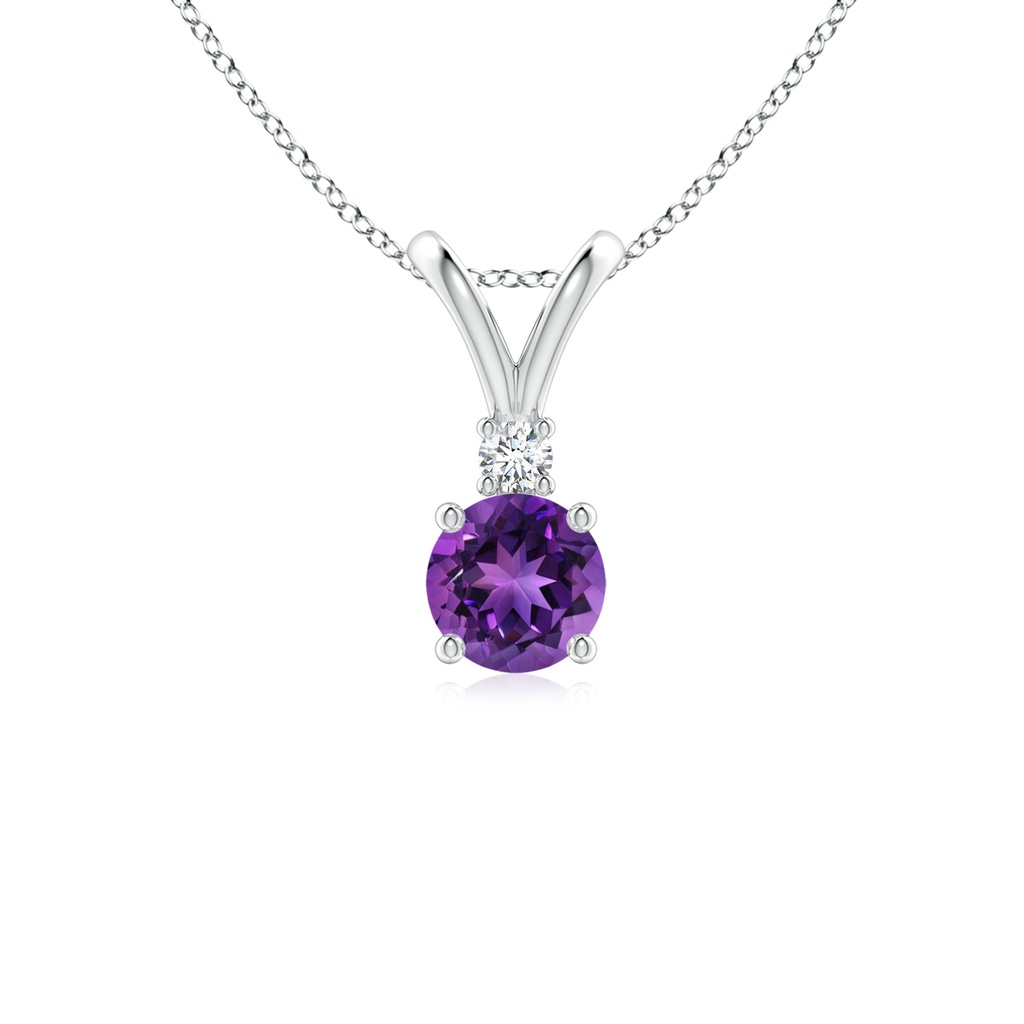 5mm AAAA Round Amethyst Solitaire V-Bale Pendant with Diamond in P950 Platinum