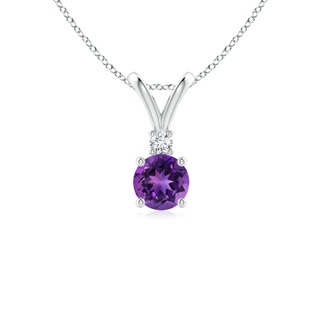 5mm AAAA Round Amethyst Solitaire V-Bale Pendant with Diamond in White Gold