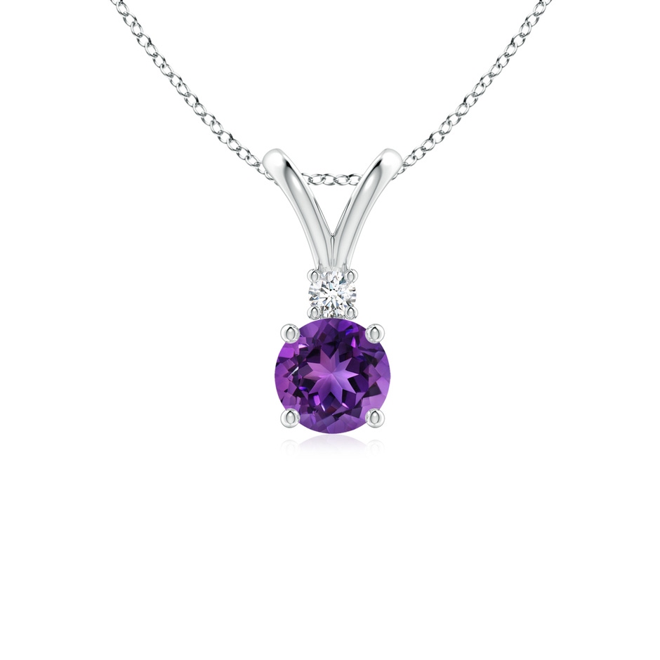 5mm AAAA Round Amethyst Solitaire V-Bale Pendant with Diamond in White Gold 