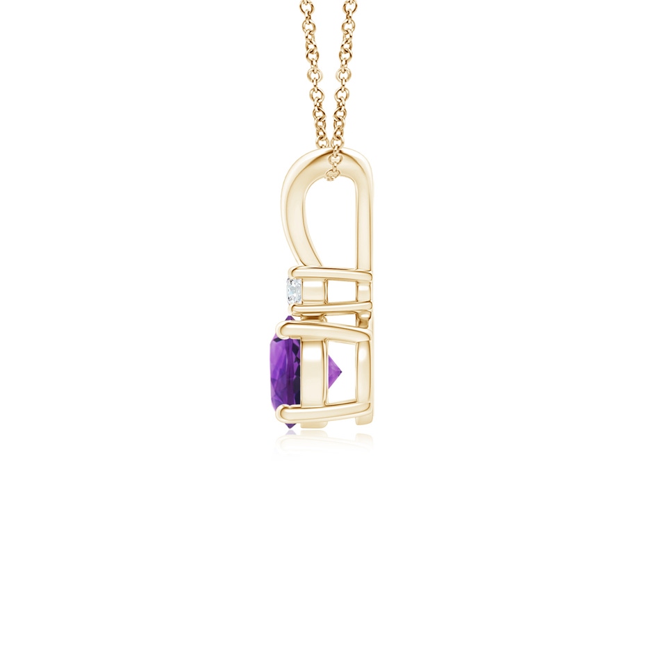 5mm AAAA Round Amethyst Solitaire V-Bale Pendant with Diamond in Yellow Gold side 199