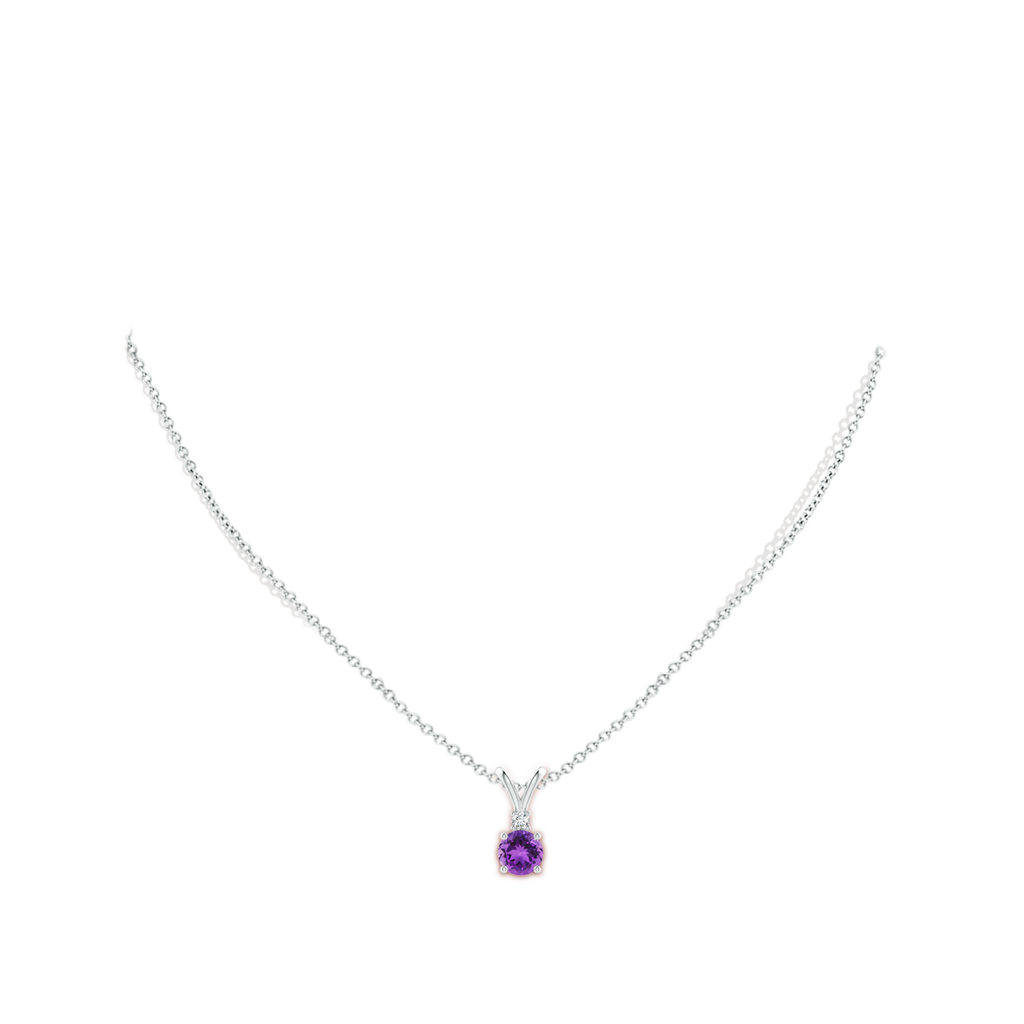 6mm AAA Round Amethyst Solitaire V-Bale Pendant with Diamond in S999 Silver Body-Neck