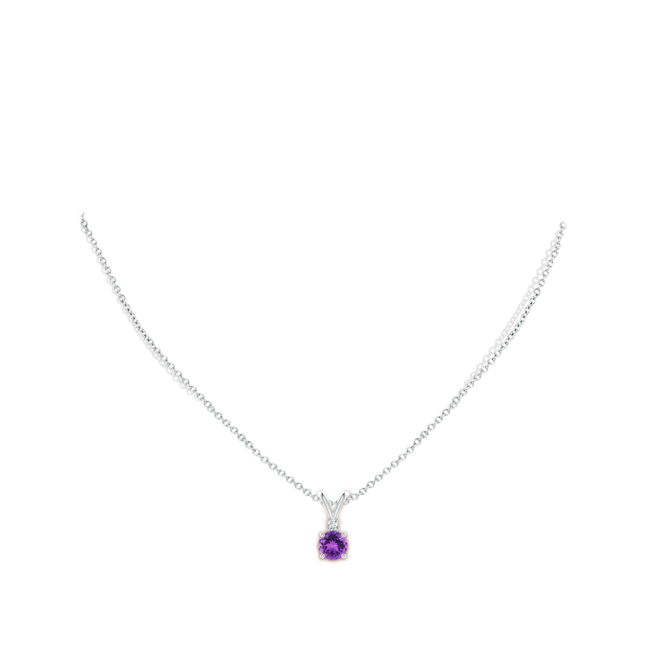 6mm AAA Round Amethyst Solitaire V-Bale Pendant with Diamond in S999 Silver body-neck