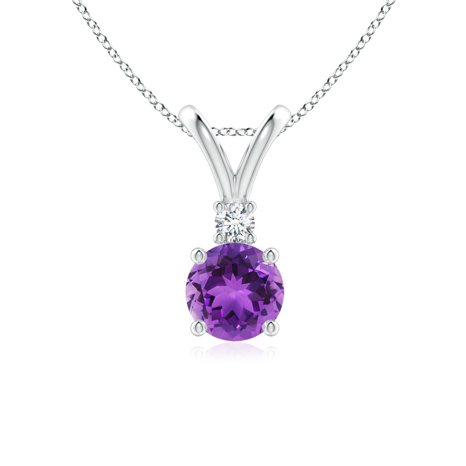 6mm AAA Round Amethyst Solitaire V-Bale Pendant with Diamond in White Gold 