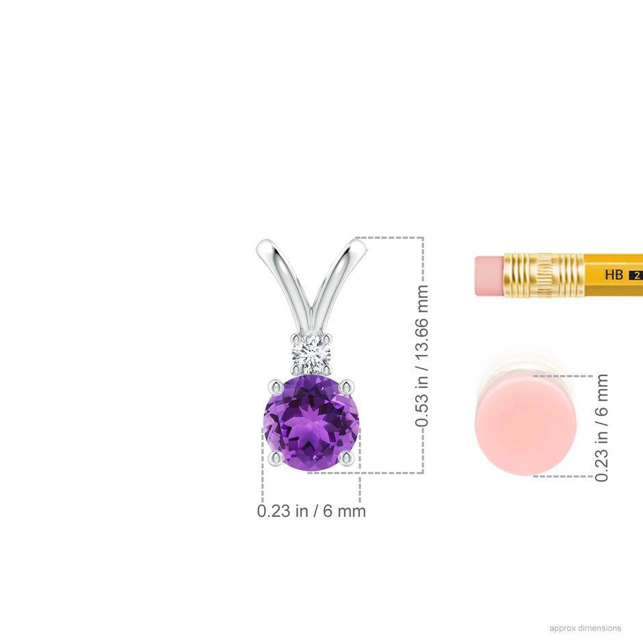 6mm AAA Round Amethyst Solitaire V-Bale Pendant with Diamond in White Gold ruler