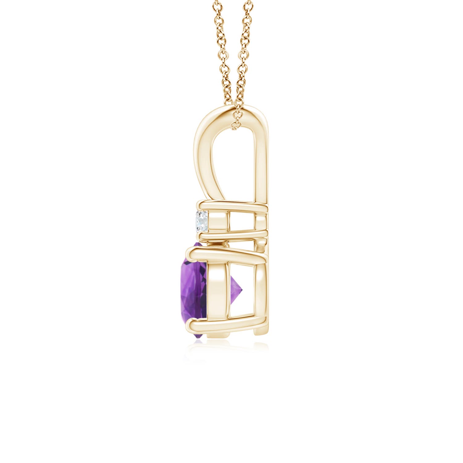 6mm AAA Round Amethyst Solitaire V-Bale Pendant with Diamond in Yellow Gold - side 2
