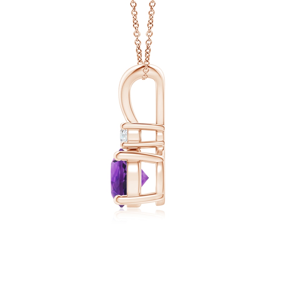 6mm AAAA Round Amethyst Solitaire V-Bale Pendant with Diamond in Rose Gold side 199