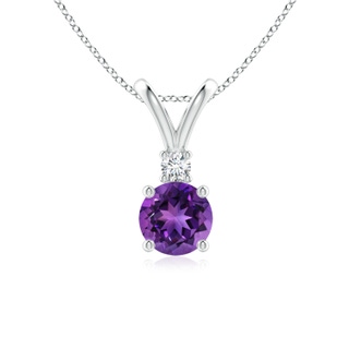 6mm AAAA Round Amethyst Solitaire V-Bale Pendant with Diamond in White Gold