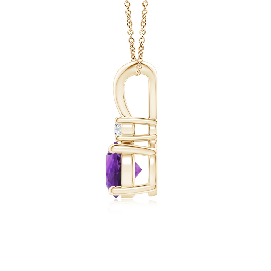 6mm AAAA Round Amethyst Solitaire V-Bale Pendant with Diamond in Yellow Gold side 199