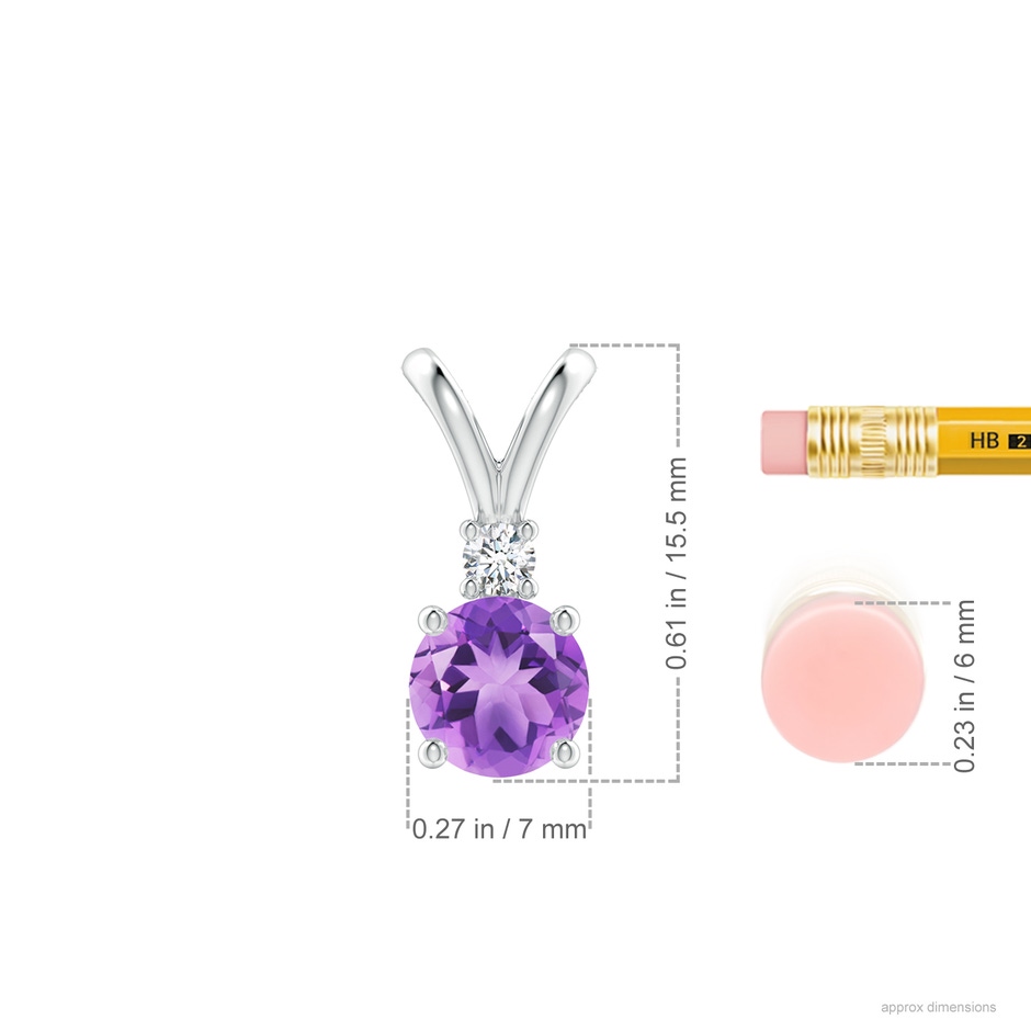 7mm A Round Amethyst Solitaire V-Bale Pendant with Diamond in P950 Platinum ruler
